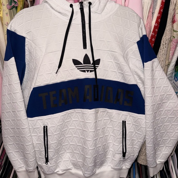 Team Adidas Women's White and Navy Sweatshirt Hoodie - Picture 5 of 8